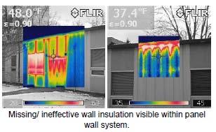 The following specific exterior wall problem spots and areas were identified: The following IR images further demonstrate some of the exterior wall issues mentioned above: Roof The building s roof is