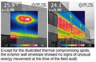 The following IR images demonstrate some of the exterior wall issues mentioned above: Roof The building s roof is predominantly a flat and parapet type over steel decking, with a mostly dark-colored