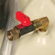 1/4 NPTF Air Connection port. Safety relief valve set at 14 psi. Close-up of extension bowl mounting.
