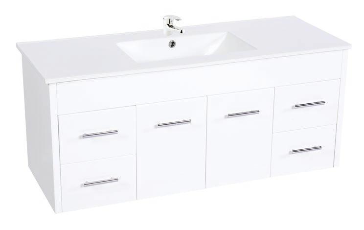 OXFORD wall hung 5 1500mm with Double Bowl 1200mm Sleek Ceramic Top Modern Rectangular Bowl with Overflow Extra Deep Drawers