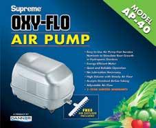 OXY-FLO HIGH VOLUME AIR PUMPS Energy Efficient Motor Easy to Use Quiet Operation High Volume with Steady Air Flow No Lubrication Necessary