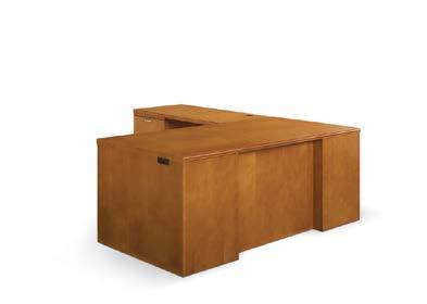 (Bow top desk shown with wood modesty panel option, and double height storage unit with wood and metal cornice.
