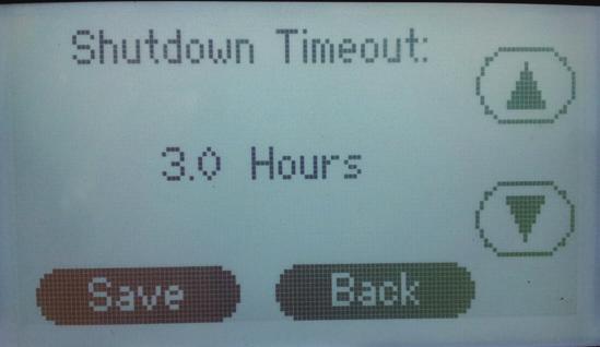 PREVIOUS SCREEN SHUTDOWN TIMEOUT The shutdown feature shuts off the heat to the press after a period of inactivity.