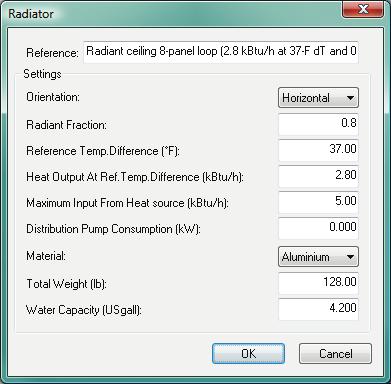 Figure 2-88: Radiator editing dialog showing inputs for