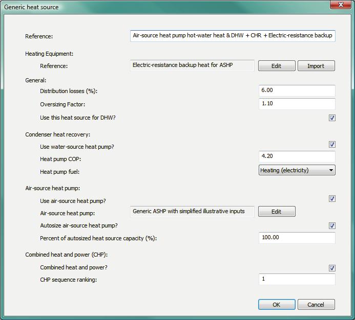 2.3.1 Generic heat source dialog Figure 2-3: Generic heat source (GHS) editing dialog showing illustrative inputs 2.3.1.1 GHS Reference name Enter a description of the component.