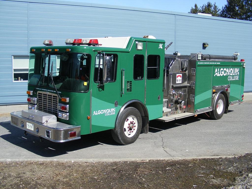 Our featured rig, one of the few non-traditionally coloured fire trucks in this province,