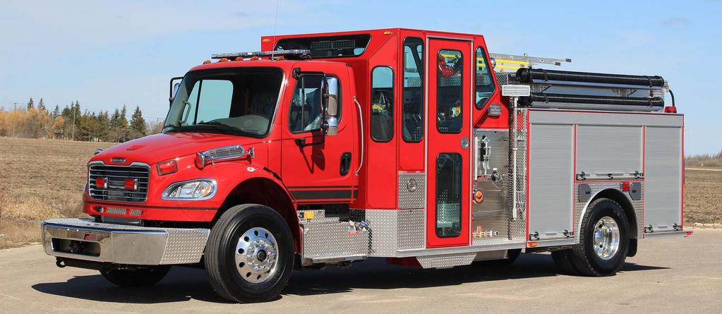 Freightliner M2/Fort Garry pumper with a enclosed, top-mount pump panel,