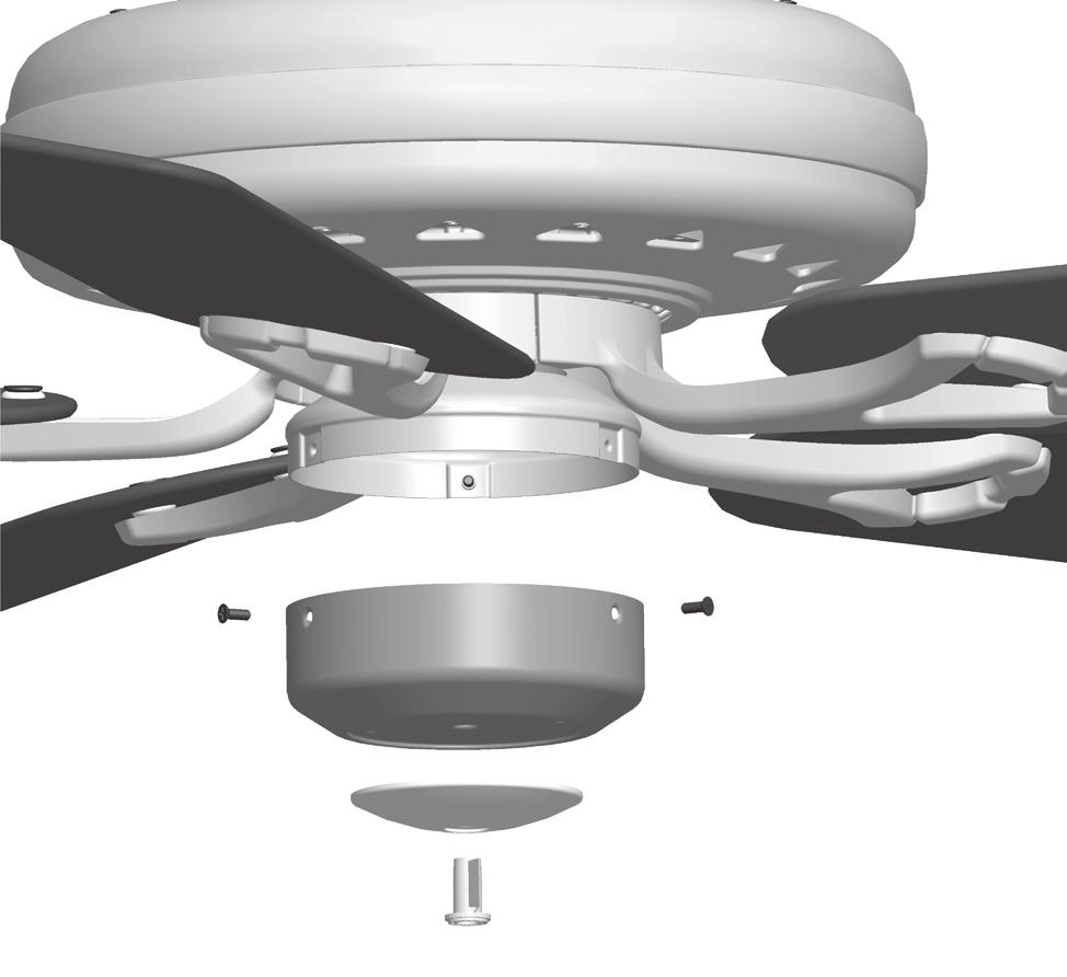 INSTALLING ON A HUNTER CEILING FAN Step. Unscrew the three screws from the upper switch housing. Disconnect the 9-pin plug connectors. Remove the lower switch housing. Step. Push the plug button from inside the lower switch housing to remove the plug button and switch housing cap.