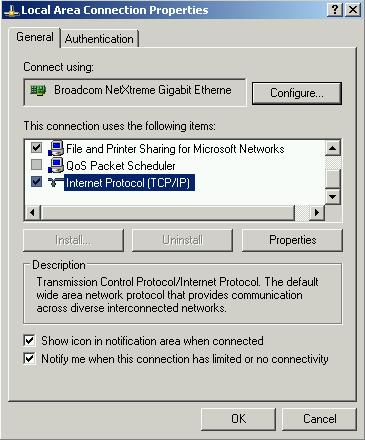 2. Choose the Internet Protocol (TCP/IP) menu and choose the Properties menu (see also