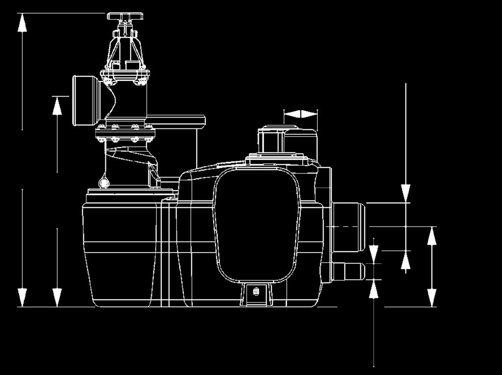 chamber with cleanout opening. Connection for inlet Ø 0 (inlet height 80 mm) and ventilation Ø 75, connection coupling for manual diaphragm pump Ø.