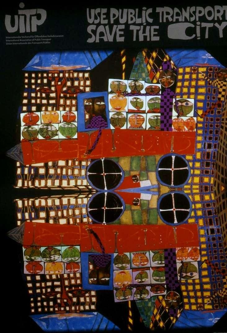 3 posters by Hundertwasser illustrate the planning spirit of a sustainable city: high-density