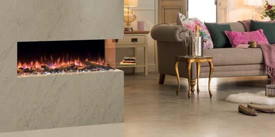 that can be mixed and matched including Logs, grey & clear Pebbles and large & small Crystal-Ice Thermostatic remote control for ambient heating