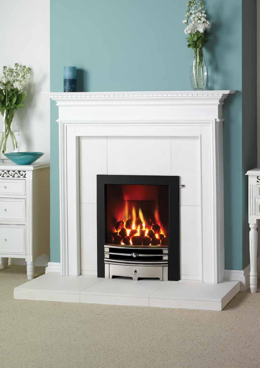 For the complete selection of frames and fronts available with Logic Hotbox fires please see pages 22-25. Above: Logic Hotbox fire, coal fuel bed and Dimension complete front.