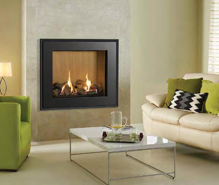 Riva2 750HL high efficiency UP TO 80% Conventional flue High efficiency fire with virtually invisible glass front Choice of three linings - Brick Effect, Black Reeded and Fluted Vermiculite Fits into