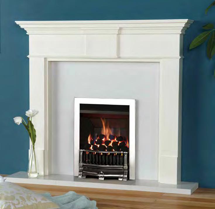 Convector or Tapered? Conventional flue VFC Convector fire with Highlight Polished Holyrood front and Polished Stainless Steel Profil frame. Also shown: Pembroke mantel from Stovax.