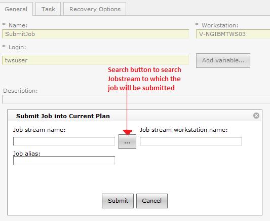 Quick Submit: Job When clicking on Submit Job into