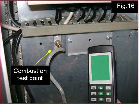 6. Commissioning & Testing cont. burner (250 mm centrally, see diagrams 8 and 9 and Fig.16) and should be measured using a standard combustion analyser.