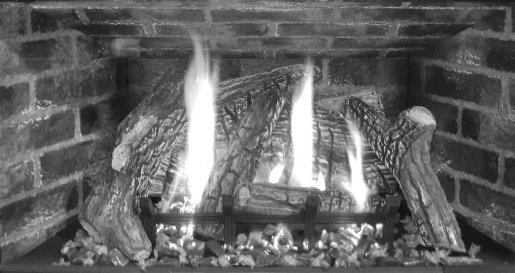 Secondary Installation Figure 30. Sienna complete log set-up with embers burning. NOTE: While the glass is still removed, it is recommended that the gas line be purged by lighting the pilot.
