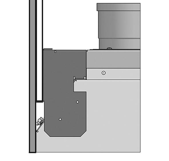 34 Non-combustible board above the appliance will rest on the front lip of the tile support bracket leaving a gap of 50mm between the appliance flange and the start of the studwork enclosure.