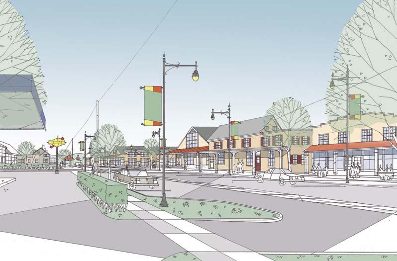 Within the corridor lighting will be a taller streetlight that is consistent with the village theme to create a sense of consistency while distinguishing the different district themes.