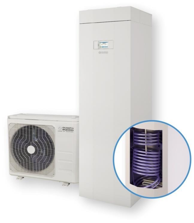 Split heat pump air-cooled, MULTIFUNCTIONAL with 150L BOILER INTEGRATED Features 75 C Domestic Hot Water all temperatures constant 150L high-efficiency Boiler integrated DHW and COMFORT at the same