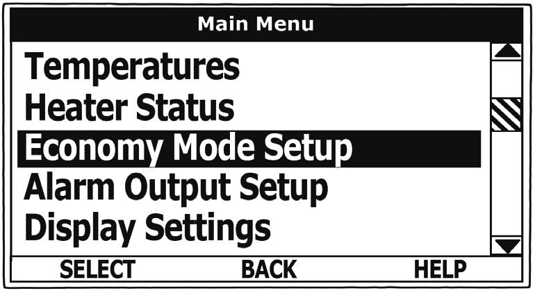 Economy Mode Settings Setpoint Adjustment Value ELECTRONIC CONTROL SYSTEM ACTION From the Desktop screen, press the Operational Button underneath MENU to enter the Main Menu.