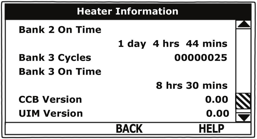 Top Of Menu Total Heating Time Total accumulated time the control system has been in the heating mode. IE: any heating elements have been energized.