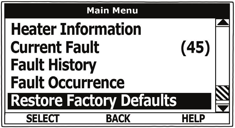 RESTORE FACTORY DEFAULTS MENU This control system menu allows the user to restore most of the control system s user settings to their factory default settings.