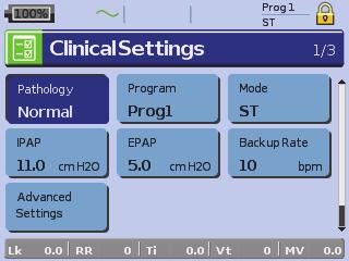 Setup menu Setup menu: Clinical Settings (Mask Type) 1 Press to display the Clinical Settings