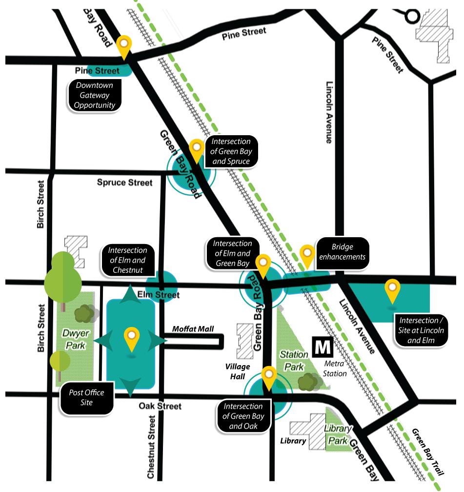 ELM STREET KEY LOCATIONS The map below identifies the key locations, intersections and sites where urban design improvements should primarily be focused in the
