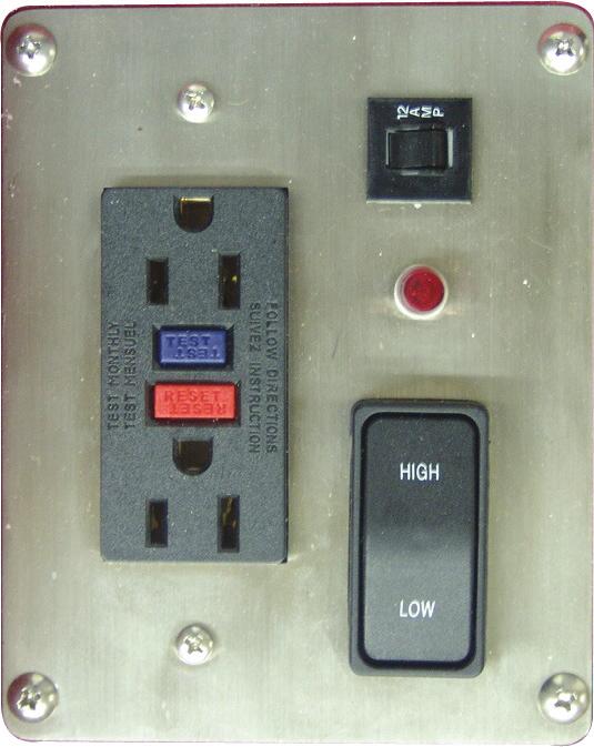 3.2 Recommended Use Recommended use(s) of on-board duplex GFCI are shown. Note: Standard 115 VAC electrical outlets.