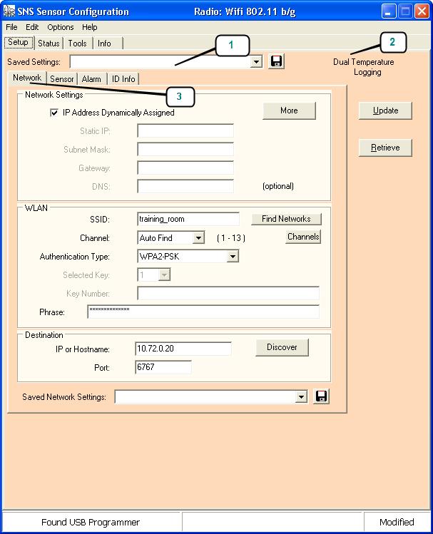 Configure Sensors for the Network Configure Battery-powered Sensors Figure 11: SNS Sensor Configuration Tool Network Settings 7. Enter the parameters for the network settings.