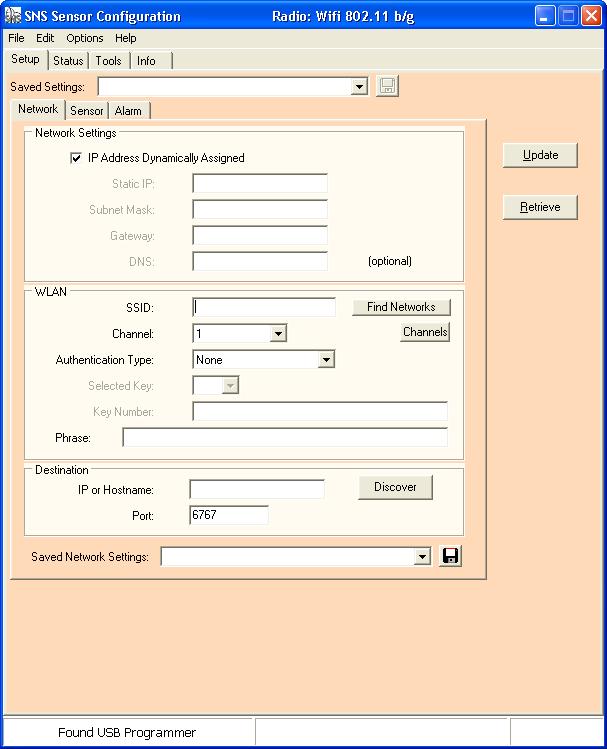 Appendix A: SNS Battery Sensor Configuration Tool (Advanced Use) Figure 21: Sensor Configuration Window after Installation User Interface The SNS Sensor Configuration Tool has four main tabs: Setup,