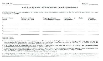 Local Improvement Petition Package includes: Invitation Notice Petition Form
