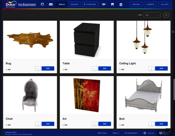 24 To review the colors, paint products, and furniture you ve used, click on the products icon.