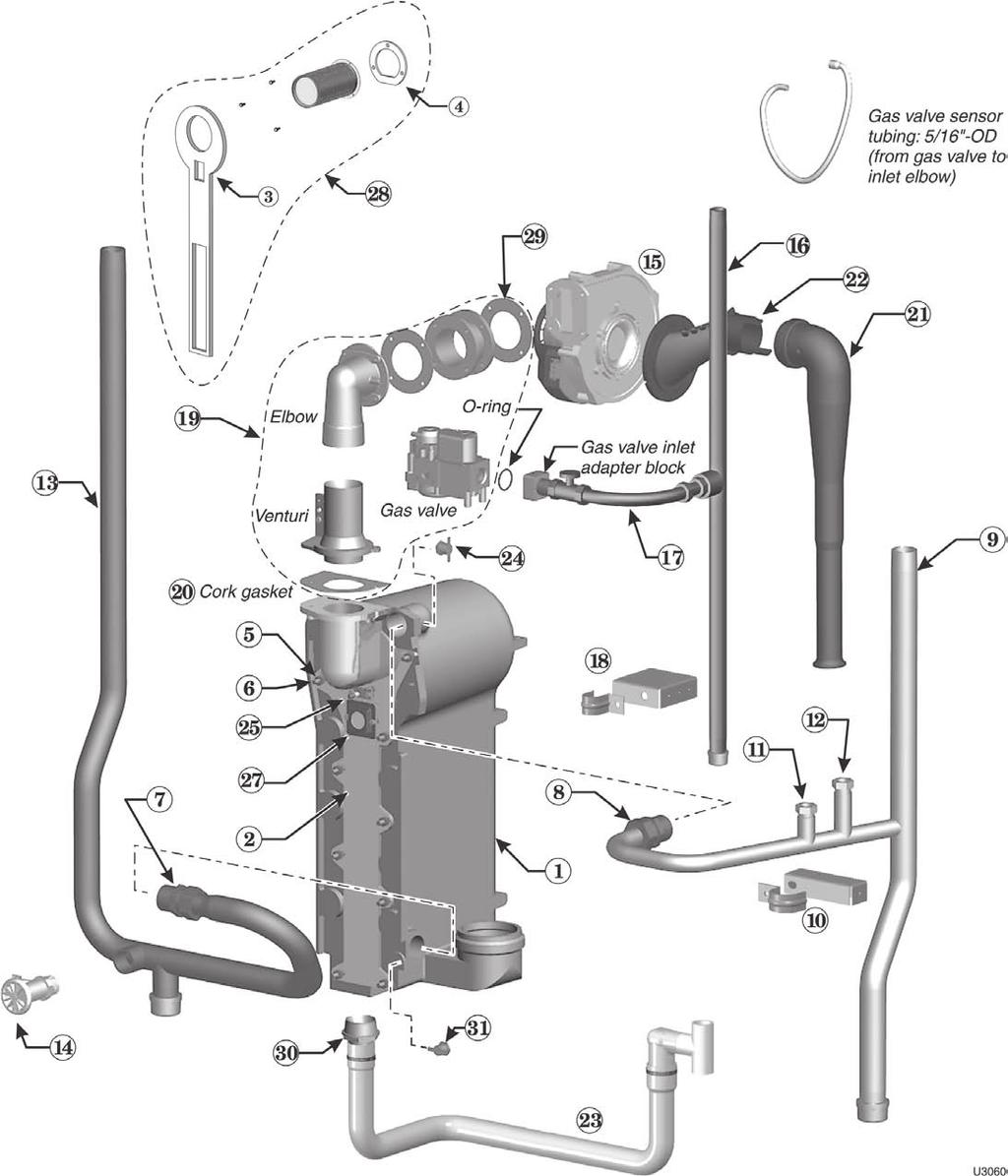 gas-fired water boiler Manual Figure 121 Heat exchanger and piping Ultra-80 and -105 Go to www.