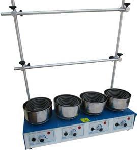 Includes 4 support rods and 4 clamps. Durable housing is chemically resistant. Built-in electronic controller regulates element temp. to 750 C, 2 ranges: low & high.