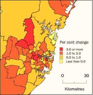 POPULATION CHANGE, SYDNEY 2007-08 q40% of women over 16 were in the workforce in 1986 and in the next 15 years