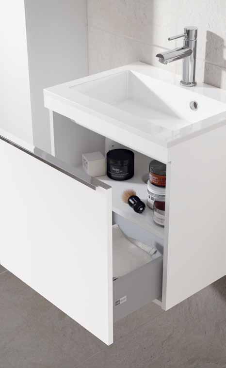 With Prima s clever additional storage with integral shelf, clutter can be kept to a minimum. Key Features Choose between 50cm & 60cm wide wall hung units.