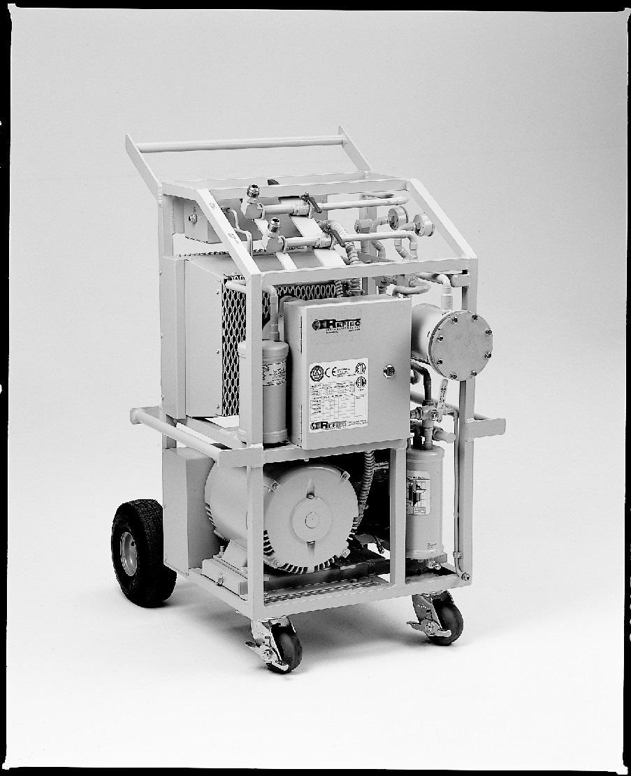 Model RRU Refrigerant Recovery Units Model RRU134 Large 1 ½-HP open drive compressor, ½-inch lines, two-point vapor extraction and oversized air-cooled condenser speed recovery on smaller size
