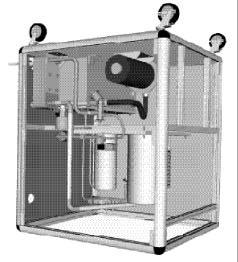 Pump draws water from pump reservoir and moves it through the strainer and flow switch to the evaporator.