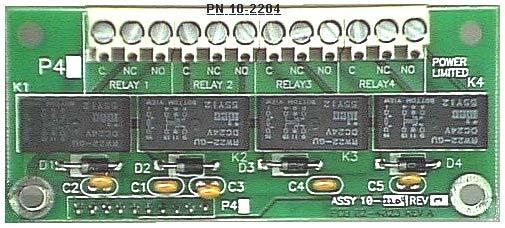This module adds 10mA to the system per active relay in the alarm state. Interfaces to P12 and/or P13 using four standoffs supplied with the CRM4. 44 3.5 long by 1.5 tall by 2 depth Weight: 0.10 lbs.