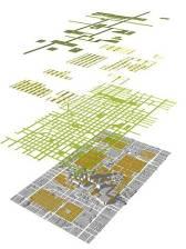 SPACE FRAMEWORK PLAN OF THE URBAN FORM PROJECT. THREE POSSIBLE SHADING STRATEGIES ARE SHOWN.