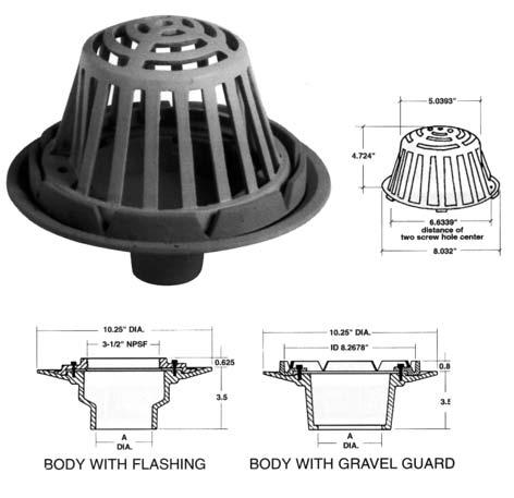 ACCESSORIES 19000 Gravel guard ONLY 19001 Flashing clamp ONLY 19002 Dome strainer ONLY 19007 No-Hub drain