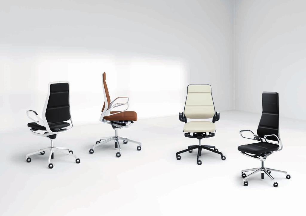 FASCINATING IN EVERY RESPECT METAL in chrome and textured paint, seat and backrest in leather ITS DISTINCTIVE DESIGN MAKES AURAY THE CENTRE OF ATTRACTION IN EXECU - TIVE OFFICES AND MEETING ROOMS.