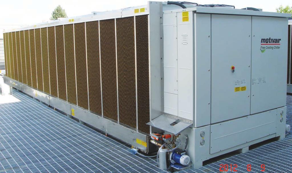 ADIABATIC EFFICIENCY BOOSTING SYSTEM AIR-COOLED CHILLER SYSTEMS The Motivair Adiabatic Efficiency Boosting System uses a proprietary evaporative Pre-Cooling media designed to pre-cool warm ambient