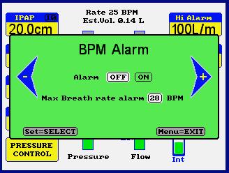 Apnoea Alarm Select USER PREFERENCES from the main menu. From the OPTIONS MENU, select APNOEA ALARM. To activate the apnoea alarm, select ON and select the required delay.