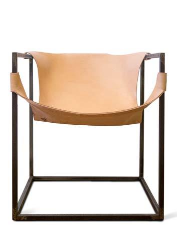 The metallic structure accommodates the seat made with handmade natural leather, giving it a