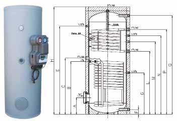DHW BOILERS - 2 PREASSEMBLED COILS Hot water boiler for domestic hot water produced with a solar installation. Main tank features: Construction material S235JR Internal vitrification per DIN 4753 p.