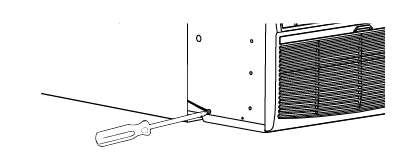 Remove the cabinet screw on the left lower side of the air conditioner cabinet.